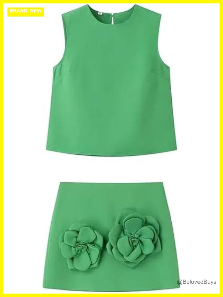 2 Piece Skirt Set Sleeveless Crop Top Mini Skirt With 3d Flower Sexy Short Sets